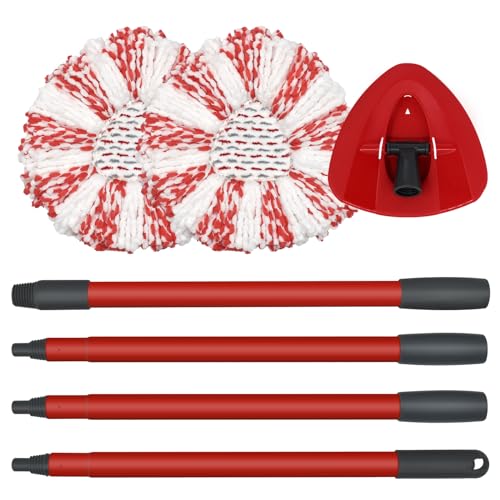 DLAIMI Wischmopp Ersatzköpfe für Turbo 3-in-1, Bodenwischer Set Kompatibel mit Vileda EasyWring&Clean, Wischmop Ersatzbezug, 2 Moppköpfe +1 Stiel +1 Moppbasis für mop,Mop-Set Zubehör von DLAIMI