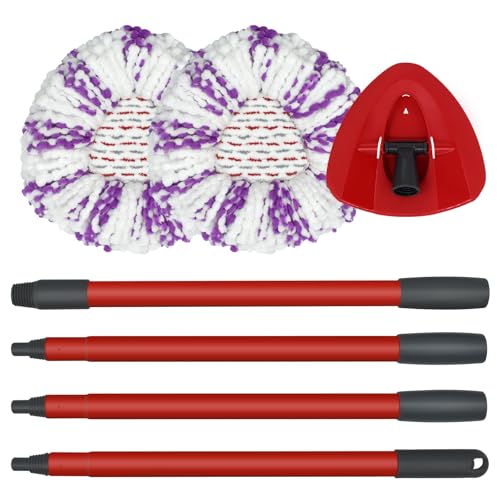 DLAIMI Wischmopp Ersatzköpfe für Turbo 3-in-1, Bodenwischer Set Kompatibel mit Vileda EasyWring&Clean, Wischmop Ersatzbezug, 2 Moppköpfe +1 Stiel +1 Moppbasis für mop,Mop-Set Zubehör von DLAIMI