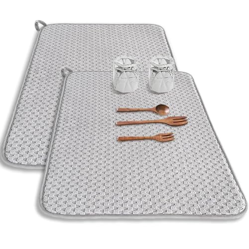 2er Pack Mikrofaser Geschirrtrocknungsmatten uper saugfähig & Schnelltrocknend Rutschfeste Arbeitsplattenschutz für Geschirr Tassen - Unter Spüle Kaffeeständer Zubehör (45x60cm,2PCS) von DLAYLQZG