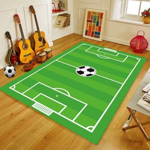 DLAYLQZG Fußball Basketball Spielfeld Spielteppich für Jungen - Waschbarer Rutschfester Teppich für Jugendzimmer & Wohnzimmer Teppich mit Sportdesign (Style 1,120x180cm) von DLAYLQZG
