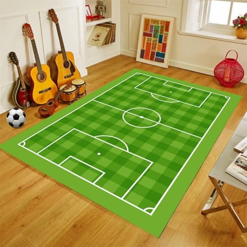 DLAYLQZG Fußball Basketball Spielfeld Spielteppich für Jungen - Waschbarer Rutschfester Teppich für Jugendzimmer & Wohnzimmer Teppich mit Sportdesign (Style 2,80x120cm) von DLAYLQZG