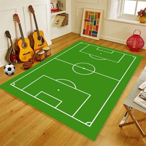 DLAYLQZG Fußball Basketball Spielfeld Spielteppich für Jungen - Waschbarer Rutschfester Teppich für Jugendzimmer & Wohnzimmer Teppich mit Sportdesign (Style 3,80x160cm) von DLAYLQZG