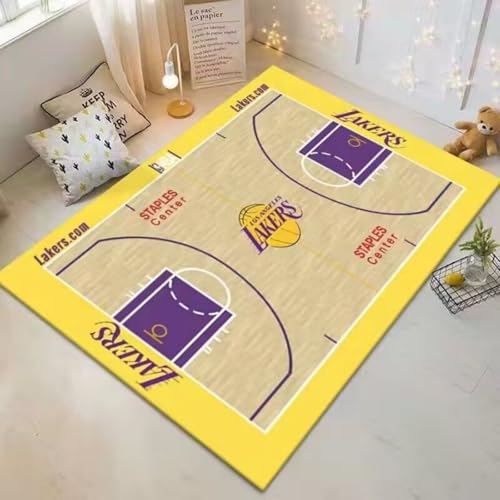 DLAYLQZG Fußball Basketball Spielfeld Spielteppich für Jungen - Waschbarer Rutschfester Teppich für Jugendzimmer & Wohnzimmer Teppich mit Sportdesign (Style 5,60x90cm) von DLAYLQZG