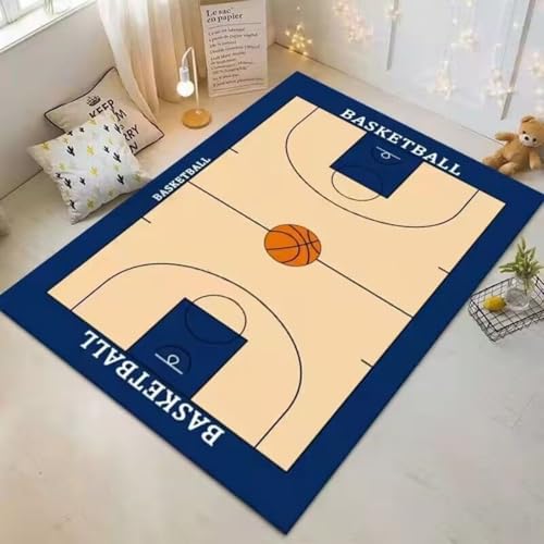 DLAYLQZG Fußball Basketball Spielfeld Spielteppich für Jungen - Waschbarer Rutschfester Teppich für Jugendzimmer & Wohnzimmer Teppich mit Sportdesign (Style 6,80x120cm) von DLAYLQZG