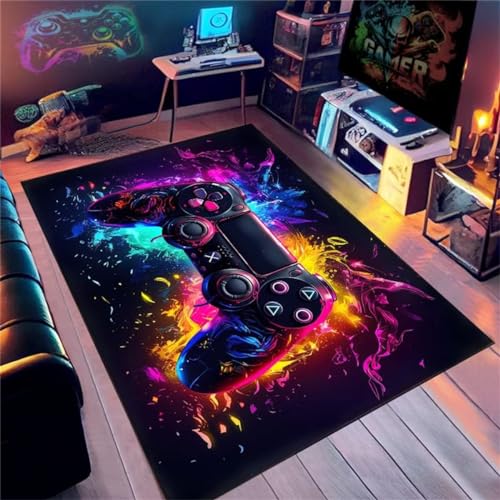 DLAYLQZG Gaming Controller Teppich - Rutschfester Teppich Für Gaming Zimmer, Bodenmatte Mit 3D Geometrischen Mustern, Jugendliche Kinder Spielzimmer Dekorative Für Wohnzimmer (Farbe 6,120x160cm) von DLAYLQZG