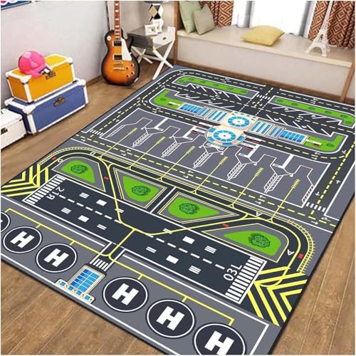 DLAYLQZG Tappeto Gioco Educativo Pista Aeroporto Morbido Antiscivolo, Lavabile Per Decorazione Sala Giochi, Camera, Soggiorno, Cucina (Track,80x120cm) von DLAYLQZG