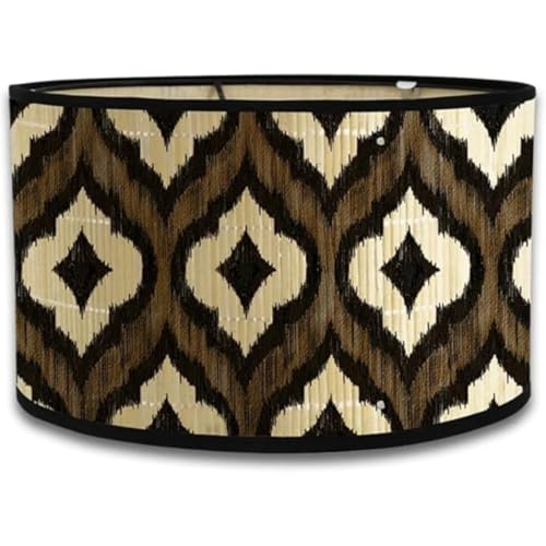 Natural Eco-Friendly Bamboo Drum Ceiling Lamp Shade Nordic Design with Geometric Patterns - Modern Hanging Pendant Light for Living Room Bedroom Kitchen Decor (Stil 1) von DLAYLQZG
