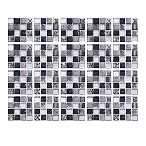 20 Stück 20 x 20cm Mosaik Fliesenaufkleber Wandfliese Aufkleber für Fliesen für Bad und Küche Deko Fliesenfolie Selbstklebende Fliesenaufkleber (Graue Mischung) von DLBX