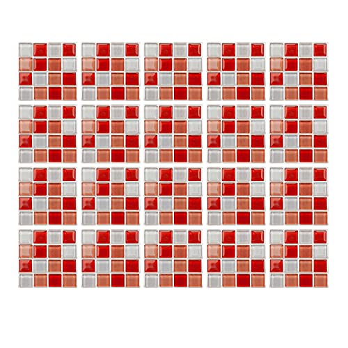 20 Stück 20 x 20cm Mosaik Fliesenaufkleber Wandfliese Aufkleber für Fliesen für Bad und Küche Deko Fliesenfolie Selbstklebende Fliesenaufkleber (Rote Mischung) von DLBX