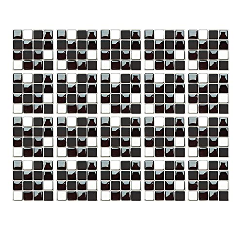 20 Stück 20 x 20cm Mosaik Fliesenaufkleber Wandfliese Aufkleber für Fliesen für Bad und Küche Deko Fliesenfolie Selbstklebende Fliesenaufkleber (Schwarzer Mix) von DLBX