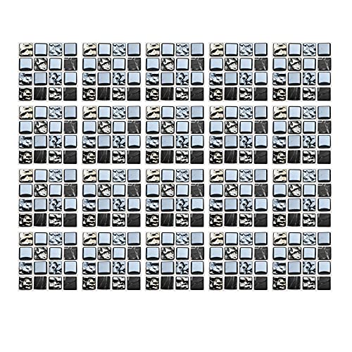 DLBX 20 Stück 20 x 20cm Mosaik Fliesenaufkleber Wandfliese Aufkleber für Fliesen für Bad und Küche Deko Fliesenfolie Selbstklebende Fliesenaufkleber (Schwarzes Metall) von DLBX
