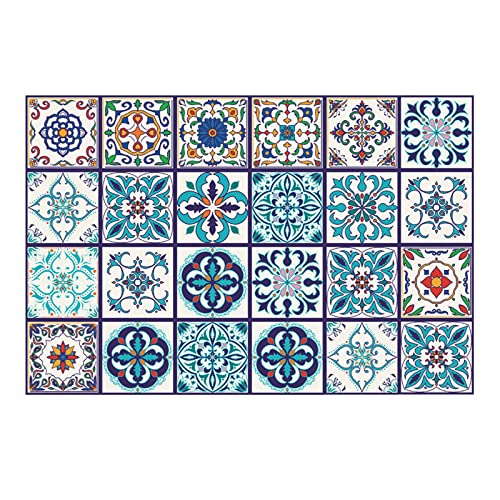 24 Stück Fliesenaufkleber Küche Klebefliesen Transfers Aufkleber für Badezimmer Peel & Stick Selbstklebende Fliesenaufkleber Wanddekoration viktorianisch marokkanisch Mosaik Bohemian Stil (15 x 15 cm) von DLBX