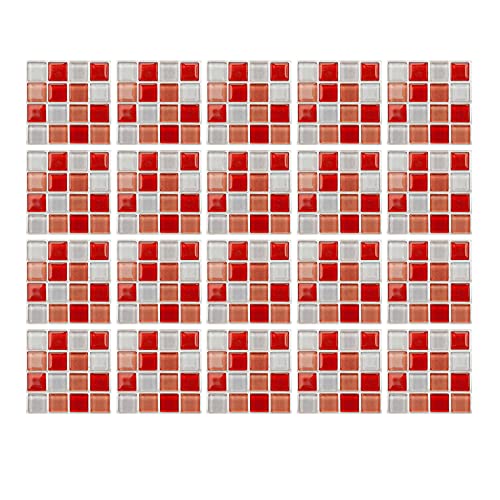 DLBX 20 Stück 15 x 15cm Mosaik Fliesenaufkleber Wandfliese Aufkleber für Fliesen für Bad und Küche Deko Fliesenfolie Selbstklebende Fliesenaufkleber (Rote Mischung) von DLBX