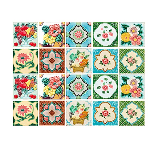 DLBX 20 Stück Fliesenaufkleber 20 x 20 cm Küche Fliesen Transfers Aufkleber für Badezimmer Marokkanischen Böhmischen Stil Peel & Stick Selbstklebende Fliesenaufkleber Wanddekor (Stil-11) von DLBX