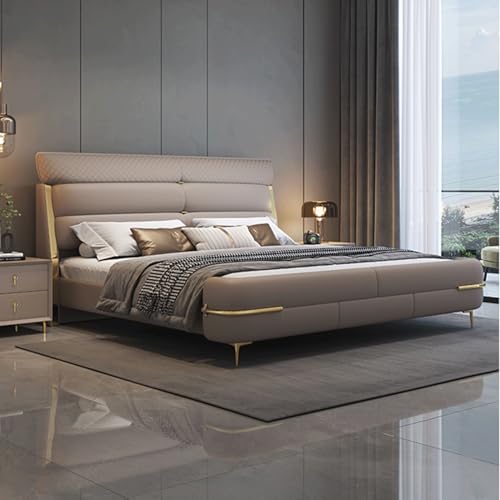 DLCQIJI Braunes modernes Bettgestell in voller Größe, Holzlattenstütze, Queen-Size-Bett, mit Kopfteil, geräuschfrei von DLCQIJI
