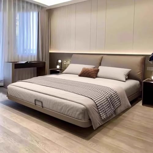 DLCQIJI Braunes modernes Bettgestell in voller Größe, gepolstertes Plattformbett, Holzlattenstütze, ergonomisches gepolstertes Kopfteil, geräuschfrei von DLCQIJI