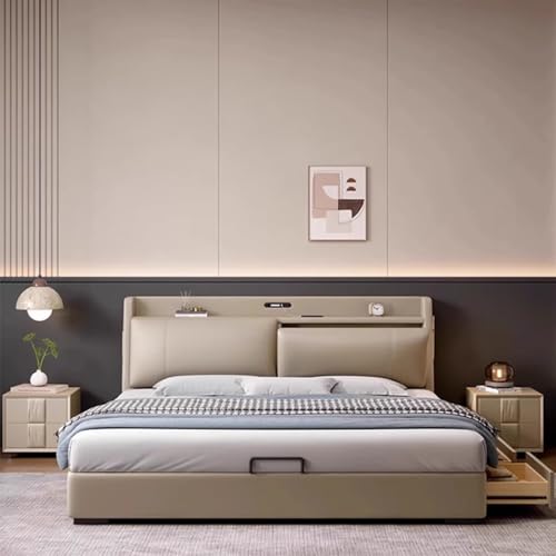 DLCQIJI Braunes modernes Queensize-Bettgestell, Leder, gepolsterte Plattform, Holzlattenstütze, mit Kopfteil, geräuschfrei DLCQIJI Braunes modernes Queensize-Bettgestell, Leder, gepolsterte Plattform, Holzlattenstütze, mit Kopfteil, geräuschfrei von DLCQIJI