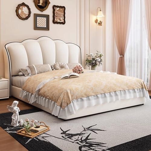 DLCQIJI Französischer Stil, modernes weißes Bettgestell, volle Größe, gepolstertes Plattformbett, Holzlattenstütze, mit Kopfteil, geräuschfrei von DLCQIJI
