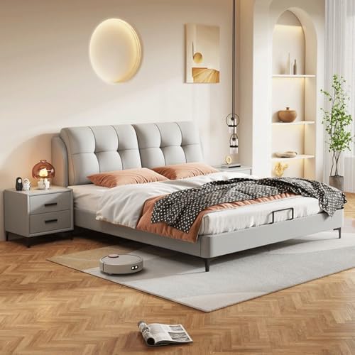 DLCQIJI Grau Modern Simplicity Queensize-Bettgestell Leder Gepolstertes Plattformbett Holzlattenstütze mit Kopfteil, geräuschfrei DLCQIJI Grau Modern Simplicity Queensize-Bettgestell Leder Gepolstertes Plattformbett Holzlattenstütze mit Kopfteil, geräuschfrei von DLCQIJI