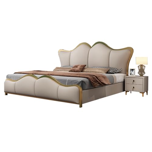 DLCQIJI Graues, modernes Queen-Size-Plattformbett, ergonomisches gepolstertes Kopfteil, Holzlatten unterstützen geräuschfrei von DLCQIJI