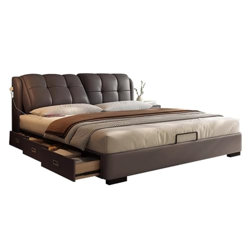 DLCQIJI Graues modernes Bettgestell in voller Größe, Queensize-Bettgestell, ergonomisches gepolstertes Kopfteil, Holzlatten unterstützen geräuschfrei von DLCQIJI