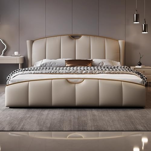DLCQIJI Leichtes Luxus-Bettgestell in voller Größe, gepolstertes Plattformbett, Holzlattenstütze, ergonomisches gepolstertes Kopfteil, geräuschfrei von DLCQIJI