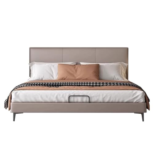 DLCQIJI Modern Simplicity Leder Queensize-Bettgestell, gepolstertes Plattformbett, Holzlattenstütze, mit Kopfteil, geräuschfrei von DLCQIJI