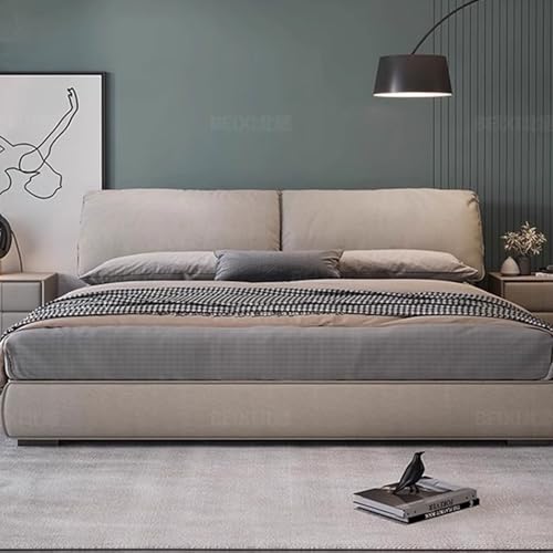 DLCQIJI Modern Simplicity Queen-Size-Bettgestell, Queen-Size-Plattformbett, ergonomisches gepolstertes Kopfteil, Holzlatten, geräuschfrei von DLCQIJI