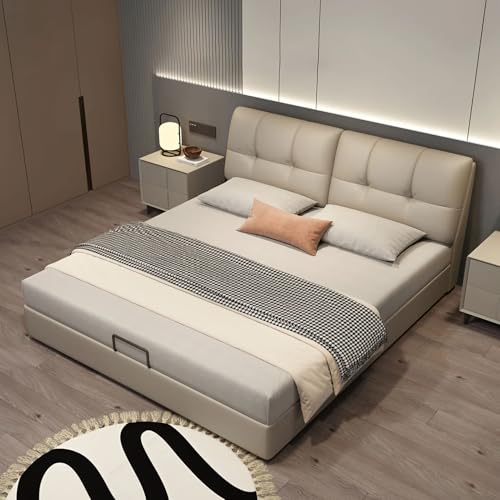 DLCQIJI Modern Simplicity Queen-Size-Plattformbett, Leder-Polsterplattform, Holzlattenstütze, mit Kopfteil, geräuschfrei DLCQIJI Modern Simplicity Queen-Size-Plattformbett, Leder-Polsterplattform, Holzlattenstütze, mit Kopfteil, geräuschfrei von DLCQIJI