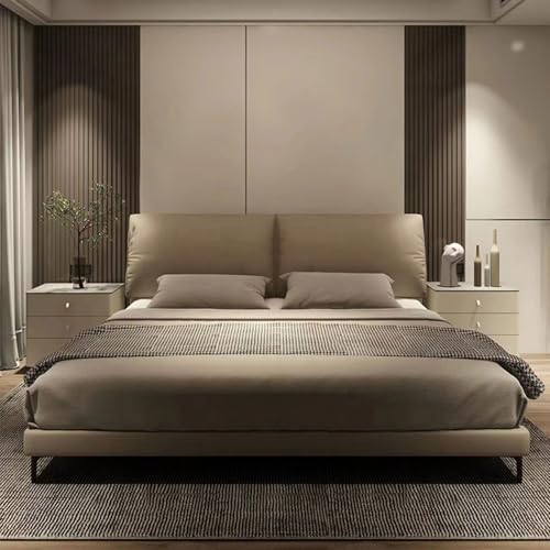 DLCQIJI Modern Simplicity Queensize-Bettgestell, Bettrahmen in voller Größe, ergonomisches gepolstertes Kopfteil, Holzlattenstütze, geräuschfrei von DLCQIJI