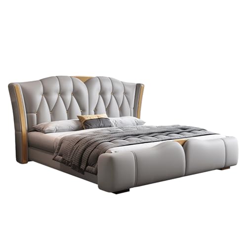 DLCQIJI Modernes, leichtes Luxus-Bettgestell, Queen-Size-Plattformbett, Holzlattenstütze, ergonomisches gepolstertes Kopfteil, geräuschfrei von DLCQIJI