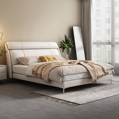 DLCQIJI Modernes Leder-Queen-Size-Plattformbett, ergonomisches gepolstertes Kopfteil, Holzlatten unterstützen geräuschfrei von DLCQIJI