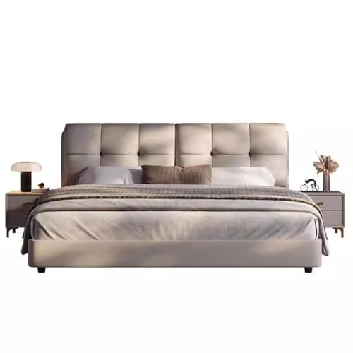 DLCQIJI Modernes Lederbettrahmen in voller Größe, Queen-Size-Bett, mit Stauraum, ergonomisches gepolstertes Kopfteil, Holzlatten, geräuschfrei von DLCQIJI