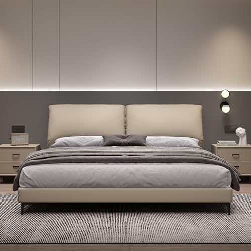 DLCQIJI Modernes braunes Bettgestell in voller Größe, Queen-Size-Plattformbett, ergonomisches gepolstertes Kopfteil, geräuschfrei von DLCQIJI
