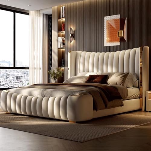 DLCQIJI Modernes leichtes Luxus-Bettgestell in voller Größe, Leder-Polsterung, Plattformbett, Holzlattenstütze, mit Kopfteil, geräuschfrei DLCQIJI Modernes leichtes Luxus-Bettgestell in voller Größe, Leder-Polsterung, Plattformbett, Holzlattenstütze, mit Kopfteil, geräuschfrei von DLCQIJI