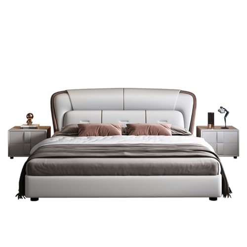 DLCQIJI Modernes leichtes Luxus-Bettgestell in voller Größe, Queen-Size-Bettgestell, Holzlattenstütze, ergonomisch, gepolstertes Kopfteil, geräuschfrei von DLCQIJI