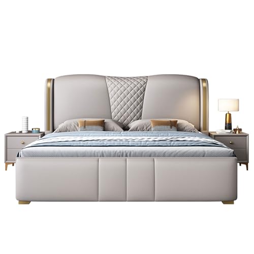 DLCQIJI Modernes leichtes Luxus-Bettgestell in voller Größe, gepolstertes Plattformbett, Queen-Size-Plattform-Bettgestell mit Kopfteil, geräuschfrei DLCQIJI Modernes leichtes Luxus-Bettgestell in voller Größe, gepolstertes Plattformbett, Queen-Size-Plattform-Bettgestell mit Kopfteil, geräuschfrei von DLCQIJI