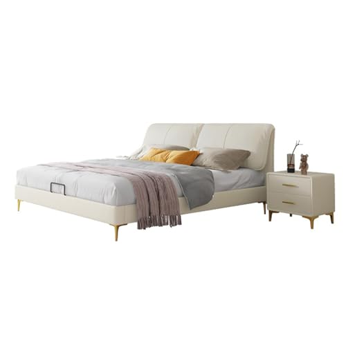 DLCQIJI Modernes weißes Queensize-Bettgestell, gepolstertes Plattformbett, ergonomisches gepolstertes Kopfteil, Holzlatten, Unterstützung geräuschfrei von DLCQIJI