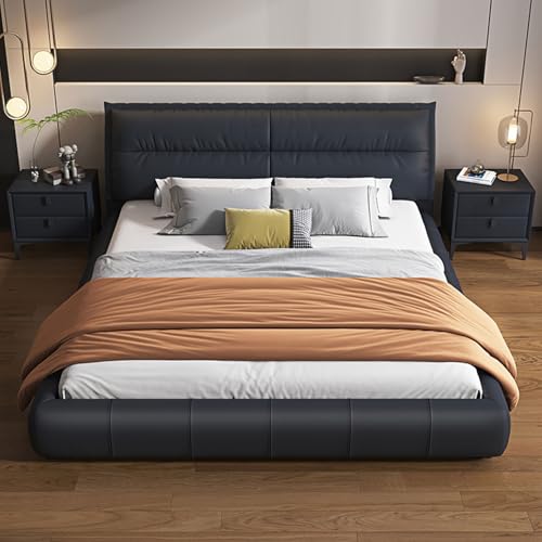 DLCQIJI Schwarzes modernes Queen-Size-Plattformbett, ergonomisches gepolstertes Kopfteil, Holzlattenstütze, geräuschfrei von DLCQIJI