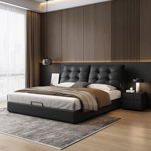 DLCQIJI Schwarzes modernes Queensize-Bettgestell, gepolstertes Plattformbett, Holzlattenstütze, ergonomisches gepolstertes Kopfteil, geräuschfrei DLCQIJI Schwarzes modernes Queensize-Bettgestell, gepolstertes Plattformbett, Holzlattenstütze, ergonomisches gepolstertes Kopfteil, geräuschfrei von DLCQIJI