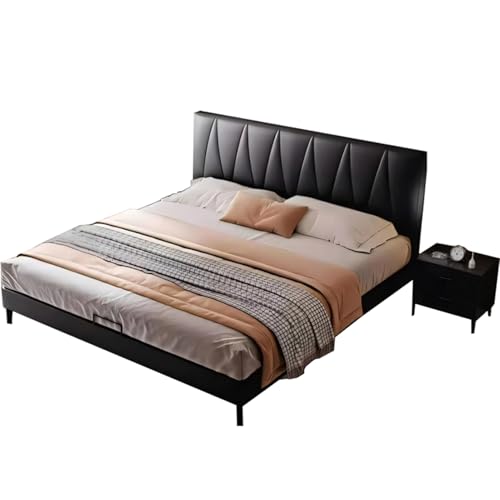 DLCQIJI Schwarzes modernes Simplicity Queensize-Bettgestell, gepolstertes Plattformbett, Holzlattenstütze, mit Kopfteil, geräuschfrei von DLCQIJI