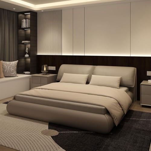 DLCQIJI Simplicity Gepolstertes Plattformbett aus Leder, volle Größe, Bettgestell, Holzlattenstütze, mit robuster Holzlattenstütze, geräuschfrei von DLCQIJI