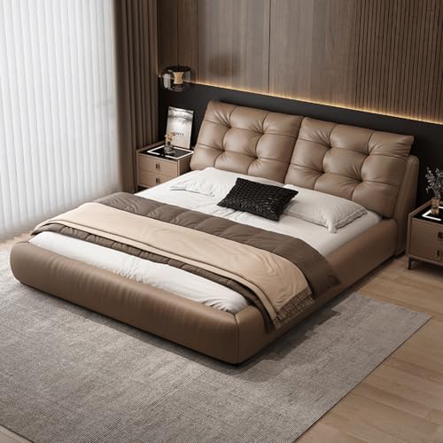 DLCQIJI Vintage Braun Full Size Bettgestell Leder Gepolstert Plattformbett Holzlatten Unterstützung Geräuschfrei von DLCQIJI