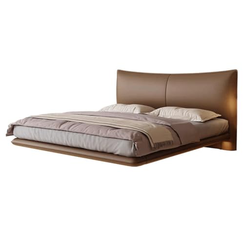 DLCQIJI Vintage Braun Full Size Bettgestell Leder Gepolstertes Plattformbett Holzlattenstütze mit Kopfteil Geräuschfrei von DLCQIJI