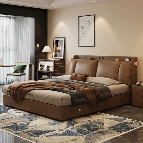 DLCQIJI Vintage Brown Full Size Bed Frame Queen Size Platform Bed Frame Wooden Lats Support with Headboard, Noise-Free von DLCQIJI