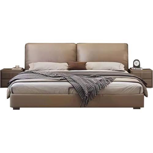 DLCQIJI Vintage Brown Queen Bettgestell Gepolstertes Plattformbett Holzlatten Unterstützung Ergonomisch Gepolstertes Kopfteil Geräuschfrei von DLCQIJI