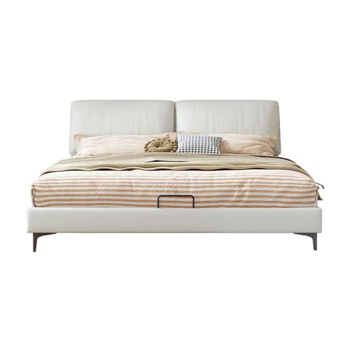 DLCQIJI Weißes, modernes Bettgestell in voller Größe, Queen-Size-Bett, mit Bettkasten, mit Kopfteil, Holzlattenstütze, geräuschfrei von DLCQIJI