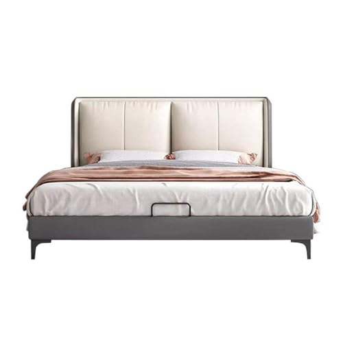 DLCQIJI Weißes modernes Queen-Size-Bettgestell, Queen-Size-Bett, mit Stauraum, Holzlattenstütze, mit Kopfteil, geräuschfrei von DLCQIJI