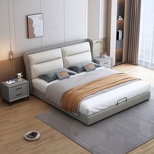 DLCQIJI Weißes modernes Queen-Size-Plattformbett, ergonomisches gepolstertes Kopfteil, Holzlatten unterstützen geräuschfrei von DLCQIJI