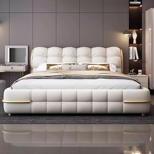 DLCQIJI Weißes modernes leichtes Luxus-Bettgestell in voller Größe, gepolstertes Plattformbett, Holzlattenstütze, geräuschfrei DLCQIJI Weißes modernes leichtes Luxus-Bettgestell in voller Größe, gepolstertes Plattformbett, Holzlattenstütze, geräuschfrei von DLCQIJI